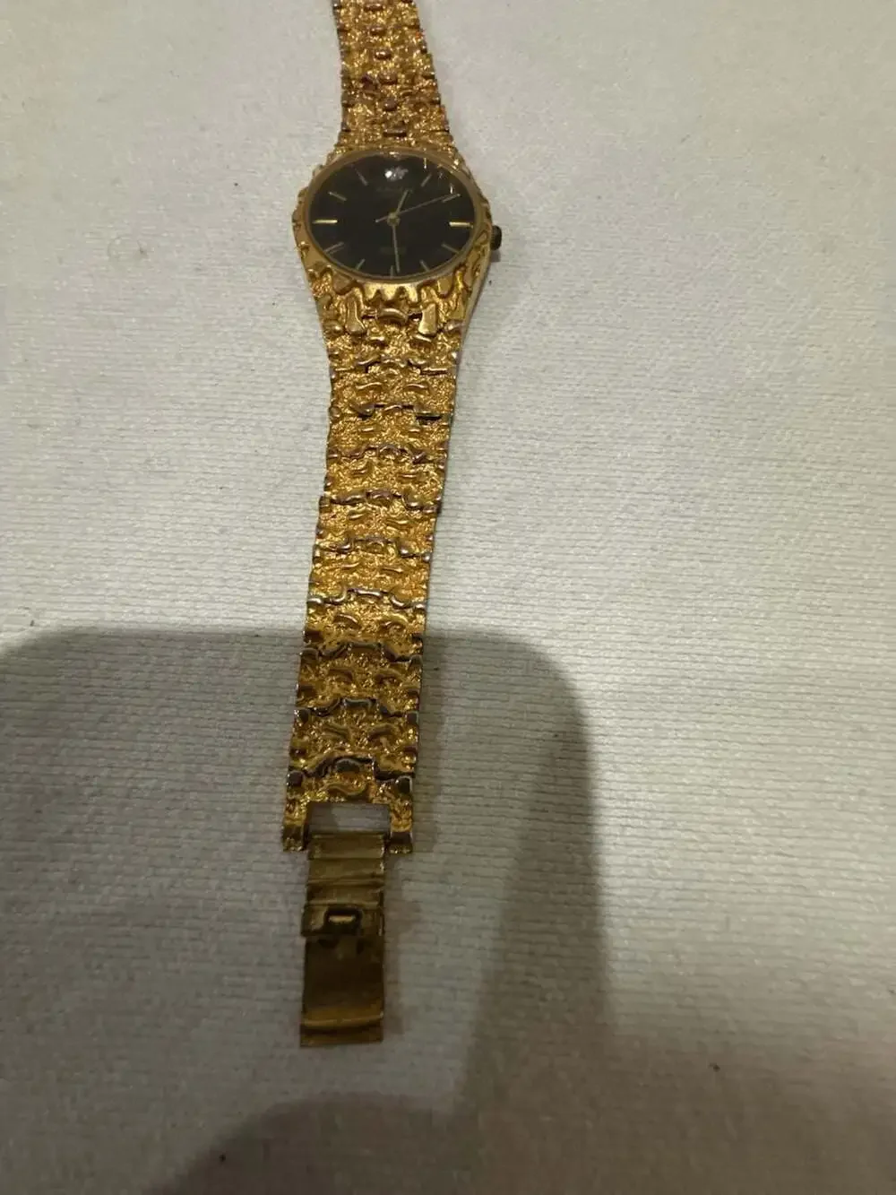 Vintage Gruen Precision Quartz Women Watch Diamond Accent Gold Nugget